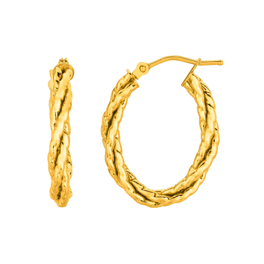 14K Gold Double Row Oval Twist Hoop Earring-Yellow | Hinged