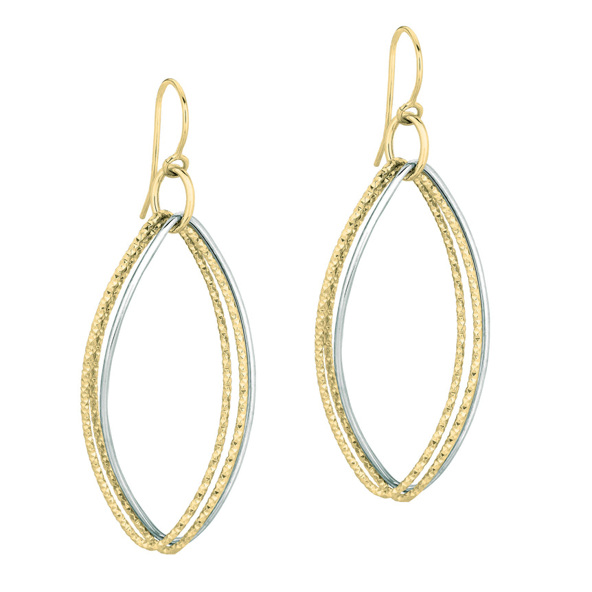 14K Gold Polished & Diamond Cut Dangle Earring-Two-tone | Euro Wire