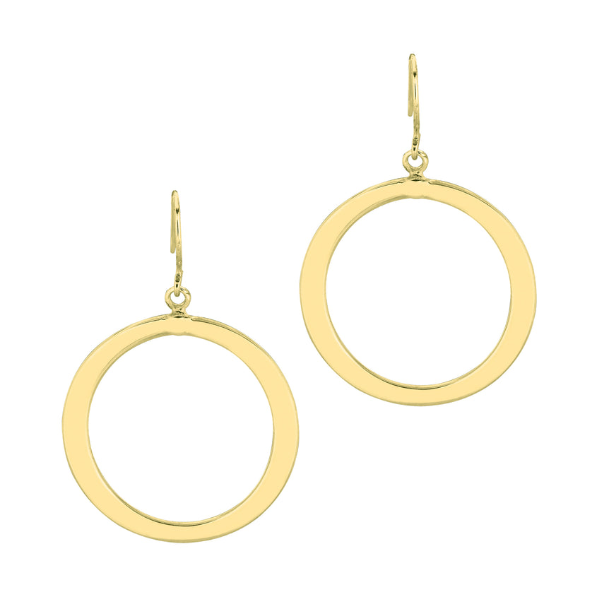 14K Gold Polished Open Circle Dangle Earring-Yellow | Euro Wire