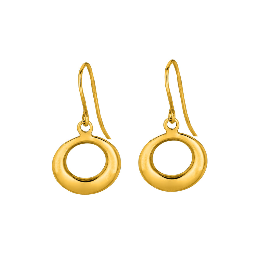 14K Gold Polished Open Circle Drop Earring-Yellow | Euro Wire