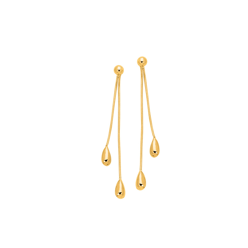 14K Gold Polished Double Tear Drop Earring-Yellow | Push Back