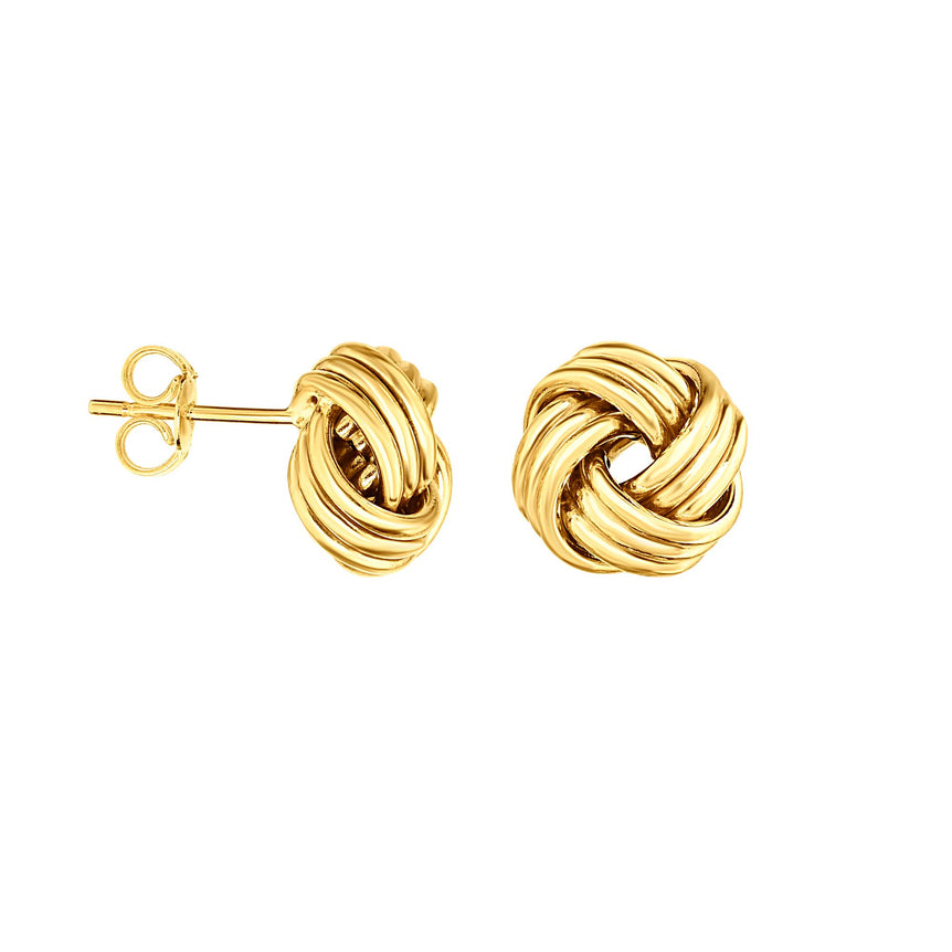 14K Gold Medium Multi-Row Love Knot Stud Earring-Yellow | Push Back