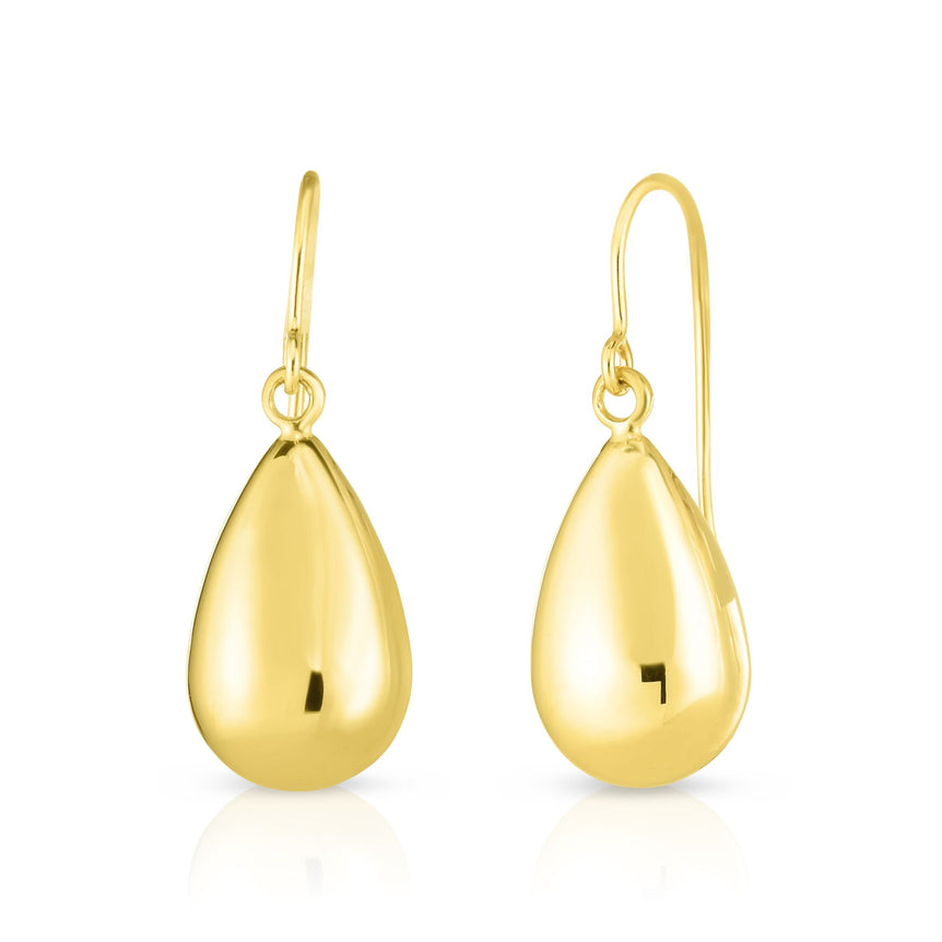 14K Gold Medium Polished Tear Drop Earring-Yellow | Euro Wire