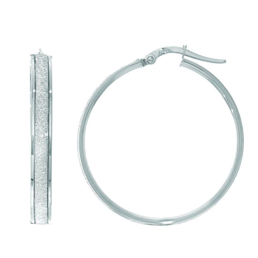 14K Gold Glitter Hoop Earring-White | Hinged