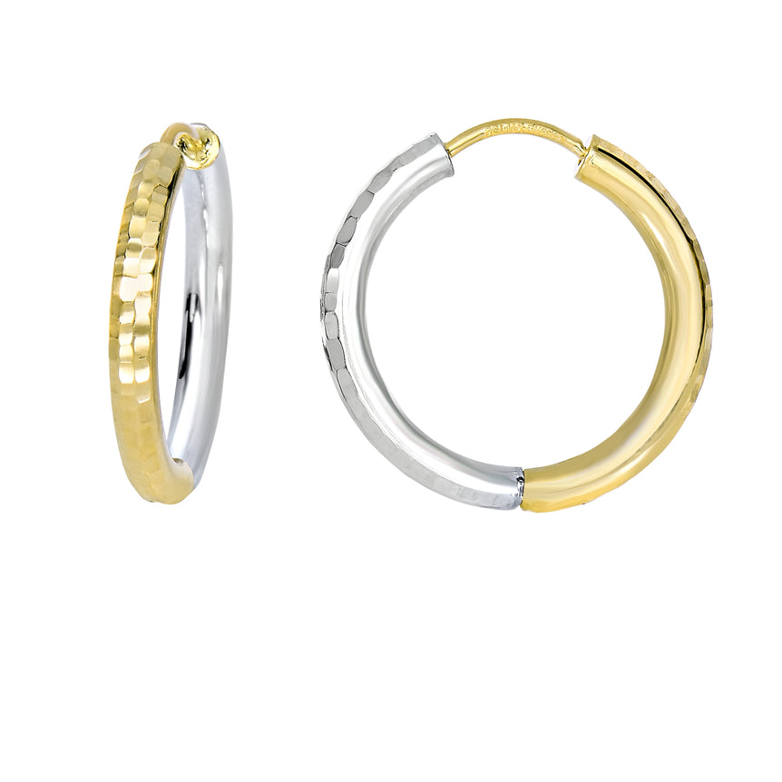 14K Yellow & White Gold Diamond Cut Hoop Earring-Two-tone | Snap