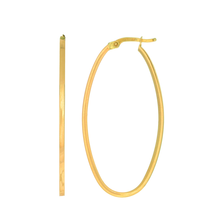 14K Gold Large Oval Hoop Earring-Yellow | Hinged