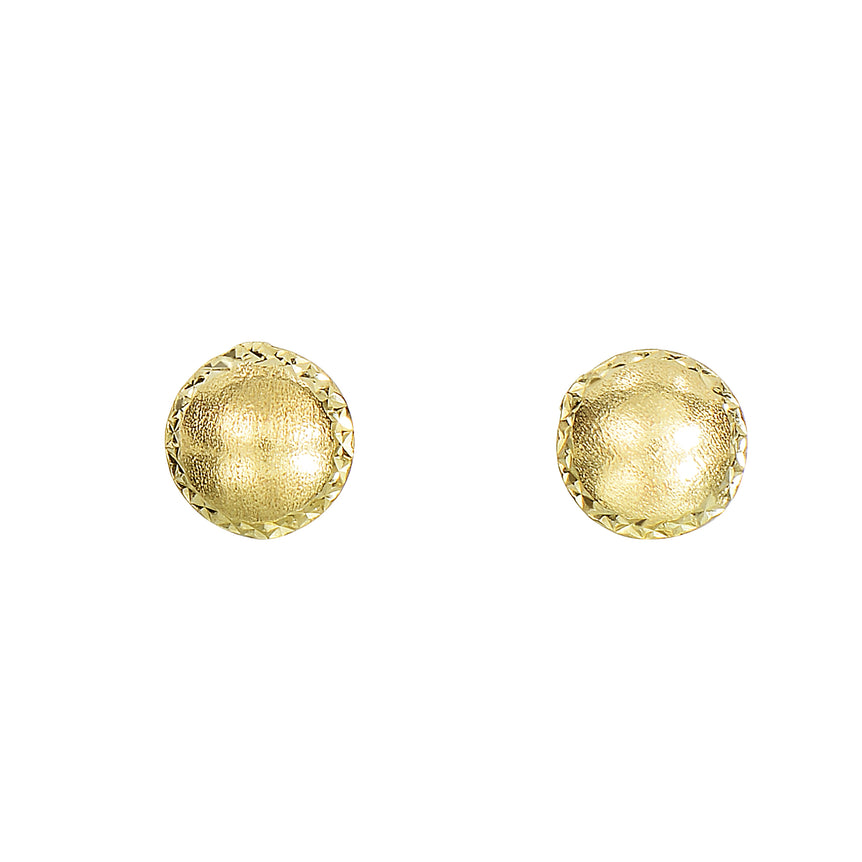 14K Gold Satin Bead and Diamond Cut Post Earring-Yellow | Push Back