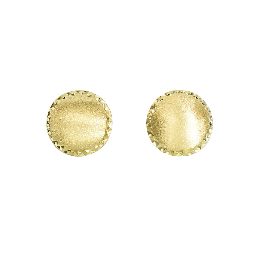 14K Gold Medium Satin Bead and Diamond Cut Post Earring-Yellow | Push Back