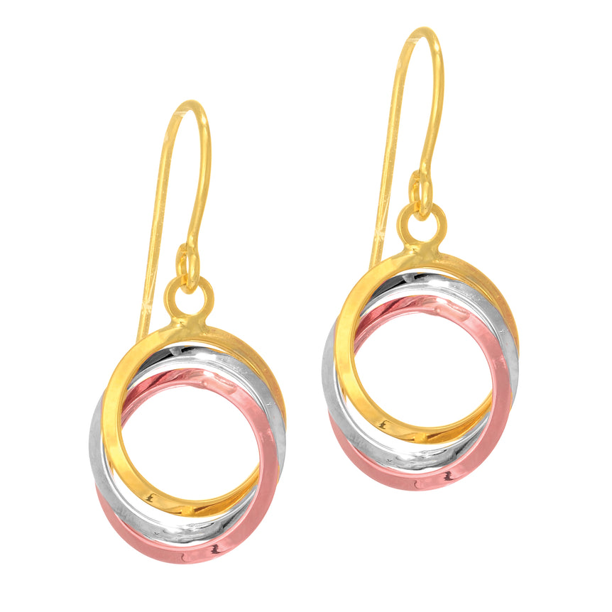 14K Gold Open Circle Dangle Earring-Tri-color | Euro Wire