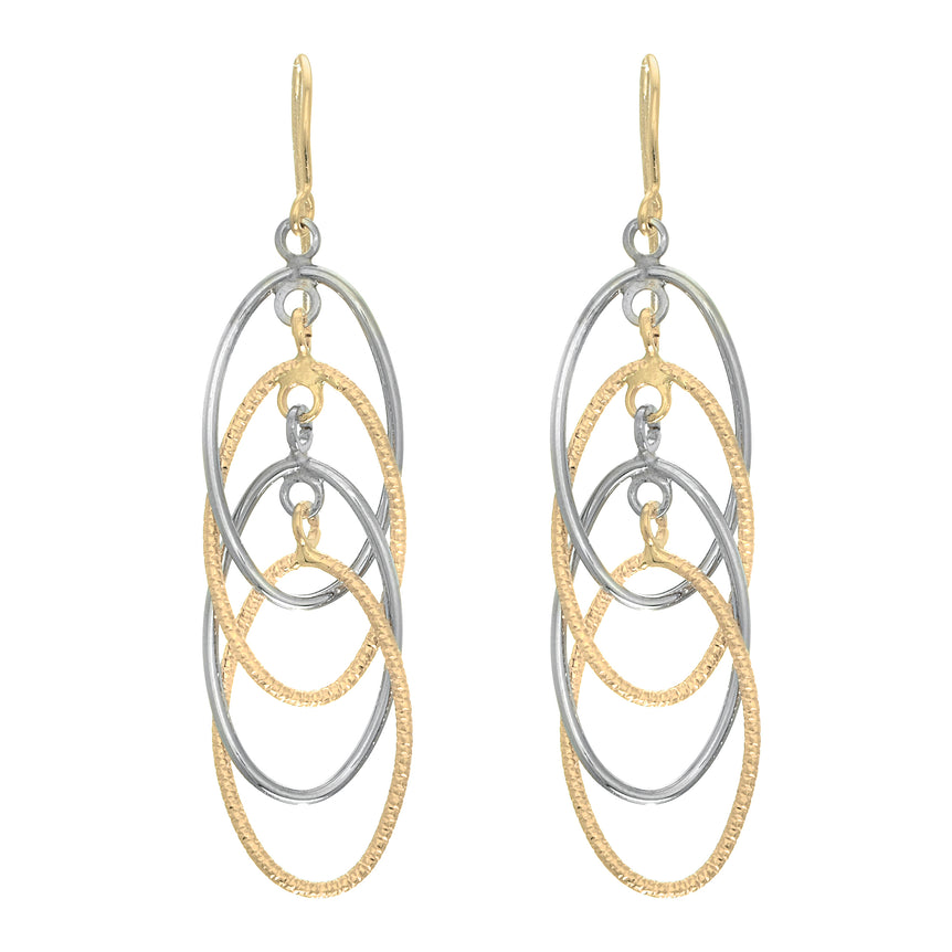 14K Gold Polished Interlocking Oval Dangle Earring-Two-tone | Euro Wire