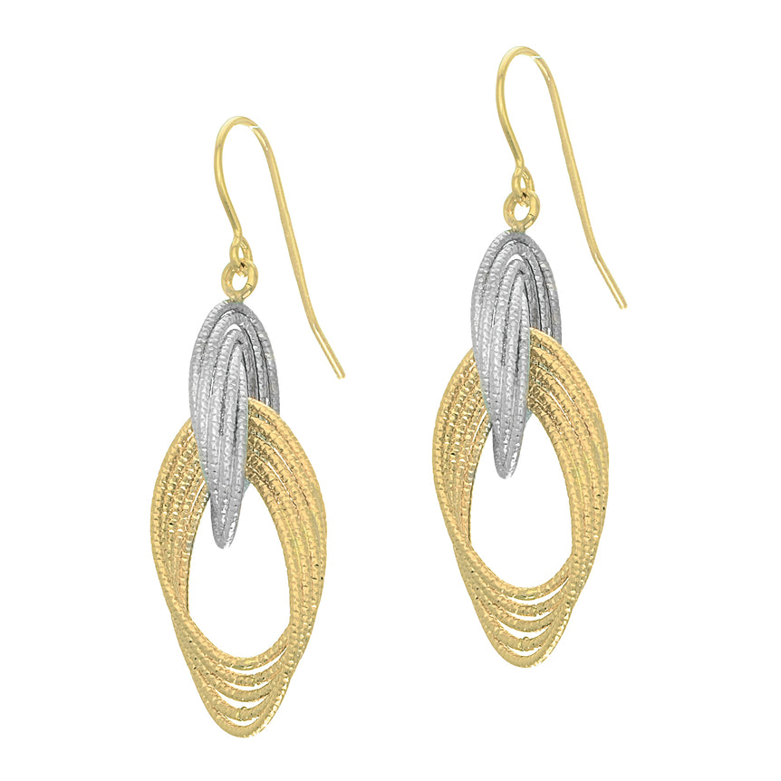 14K Gold Multi Row Textured Dangle Earring-Two-tone | Euro Wire