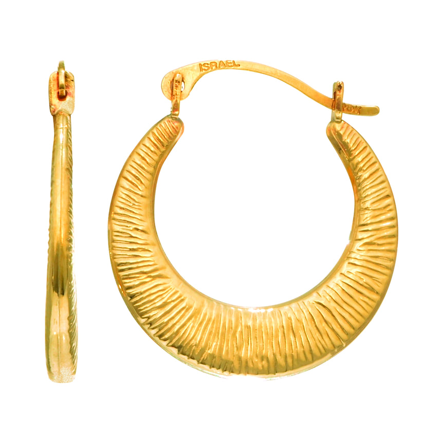 14K Gold Textured Back to Back Hoop Earring-Yellow | Hinged