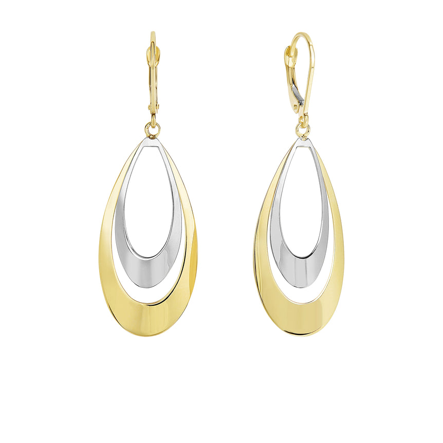 14K Gold Tear Drop Dangle Earring-Two-tone | Lever Back