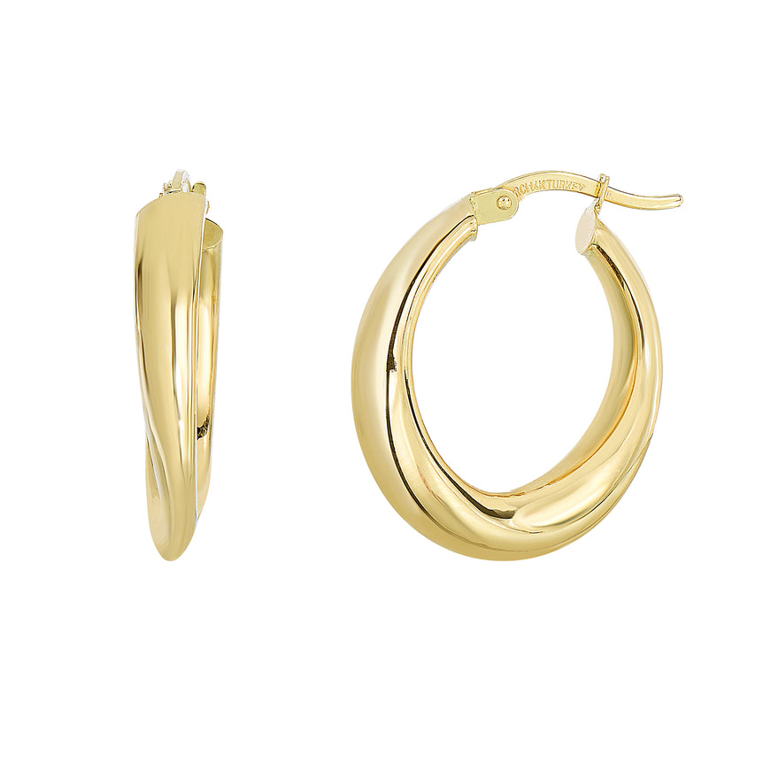 14K Gold Graduated Oval Hoop Earring-Yellow | Hinged