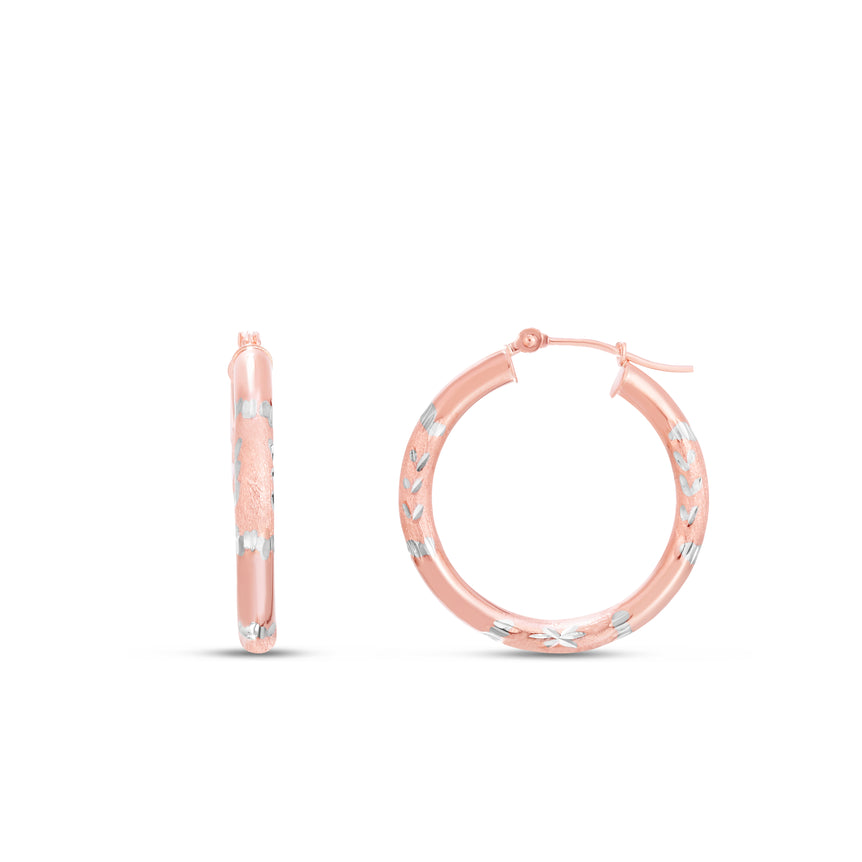 14K Rose Gold 3mm Diamond Cut Hoop Earring-Rose | Hinged