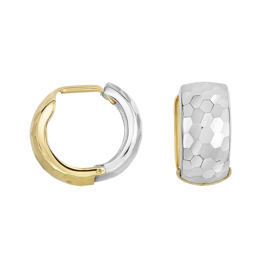 14K Gold Reversible Hammered Huggie Earring-Two-tone | Snap