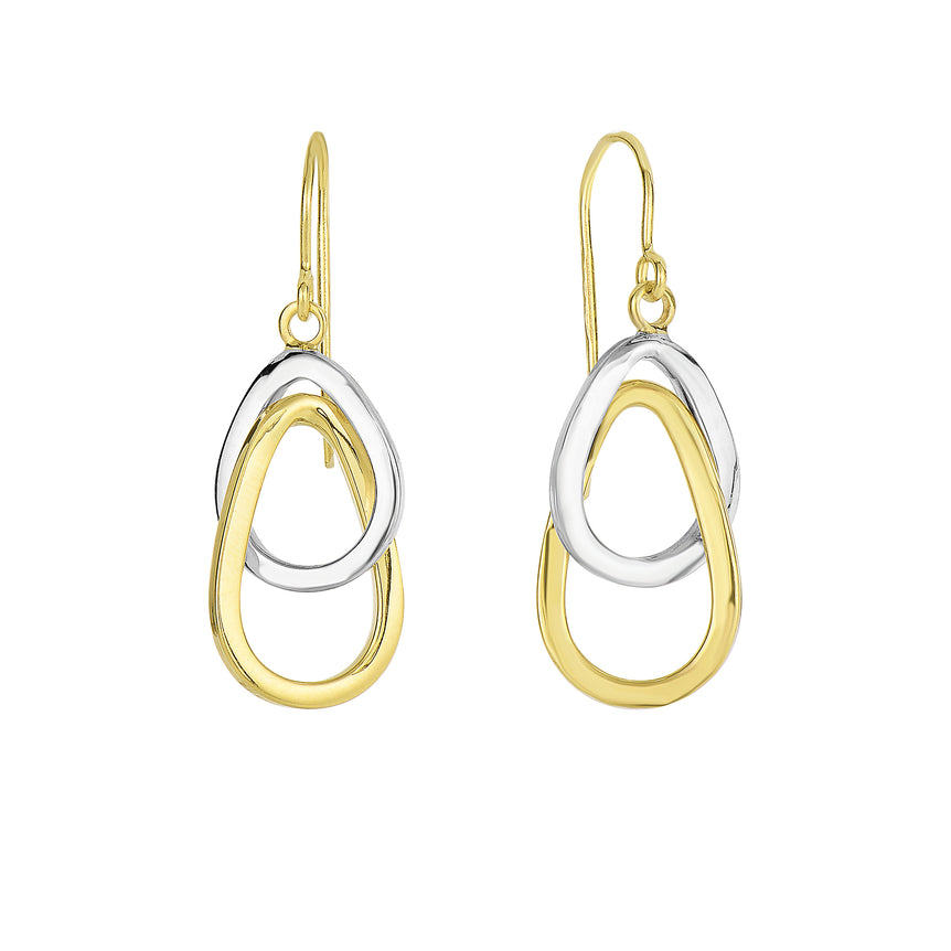 14K Gold Interlocked Ovals Drop Earring-Two-tone | Euro Wire