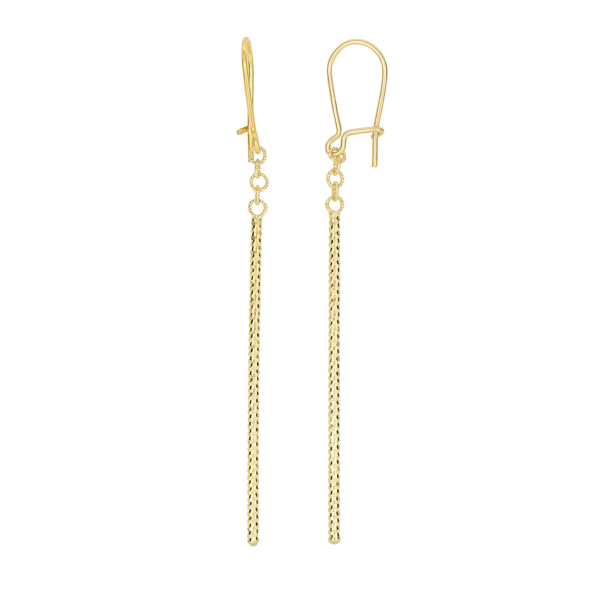 14K Gold Diamond Cut Bar Linear Drop Earring-Yellow | Euro Wire