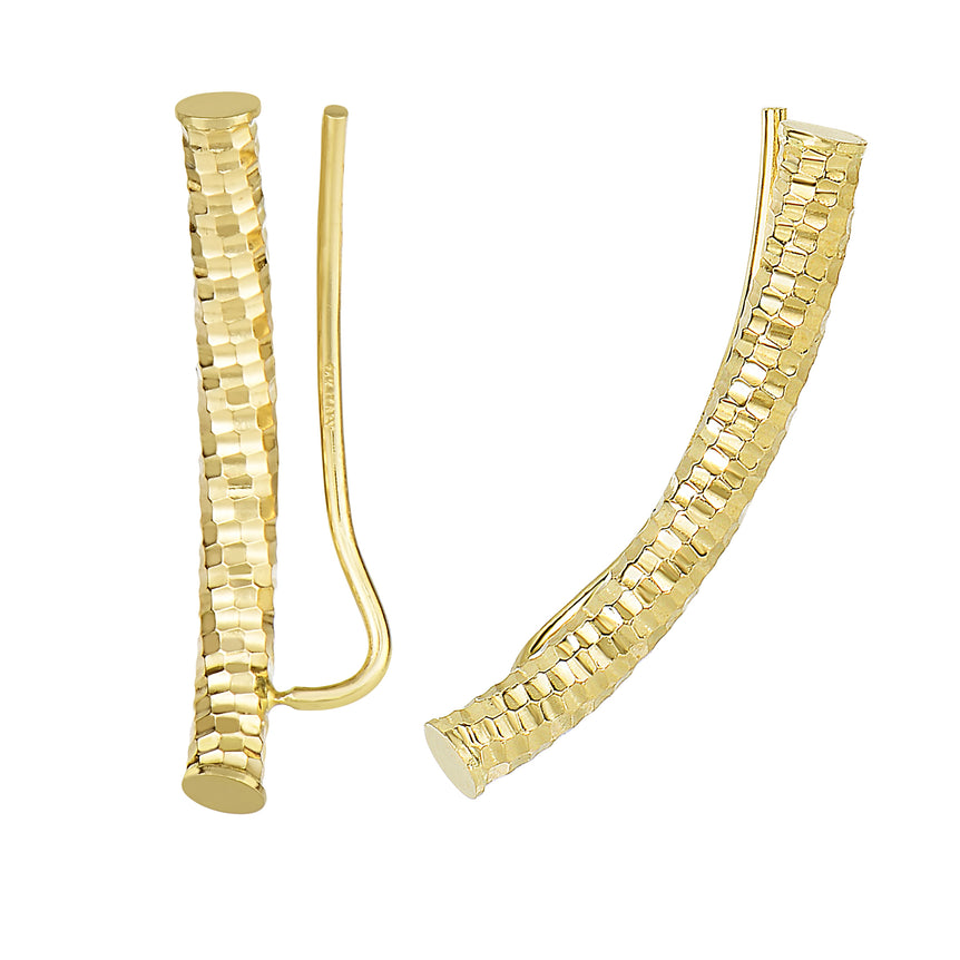 14K Gold Diamond Cut Tube Ear Climber-Yellow | Euro Wire