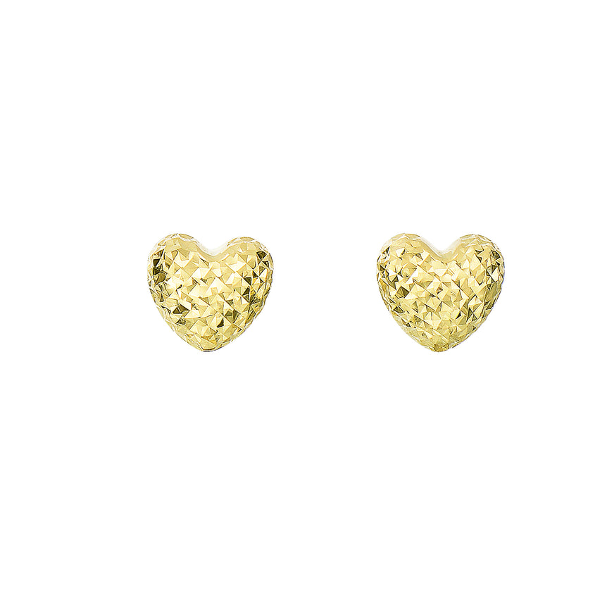 14K Gold Diamond Cut Heart Post Earring-Yellow | Push Back