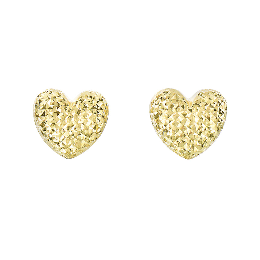 14K Gold Large Diamond Cut Heart Post Earring-Yellow | Push Back