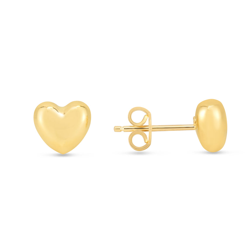 14K Gold Small Polished Heart Post Earring-Yellow | Push Back