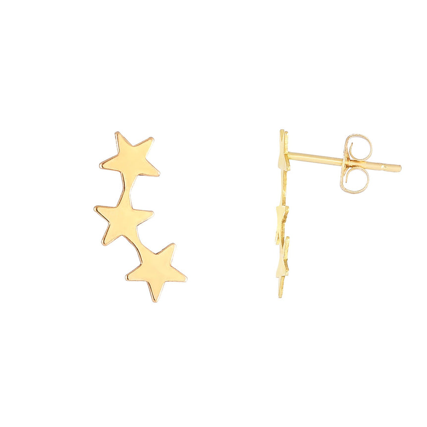 14K Gold Star Ear Climber-Yellow | Push Back