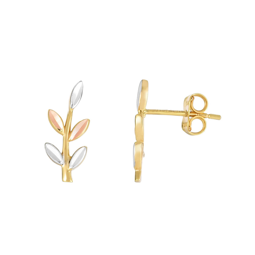 14K Tri-color Gold Leaf Ear Climber-Tri-color | Push Back