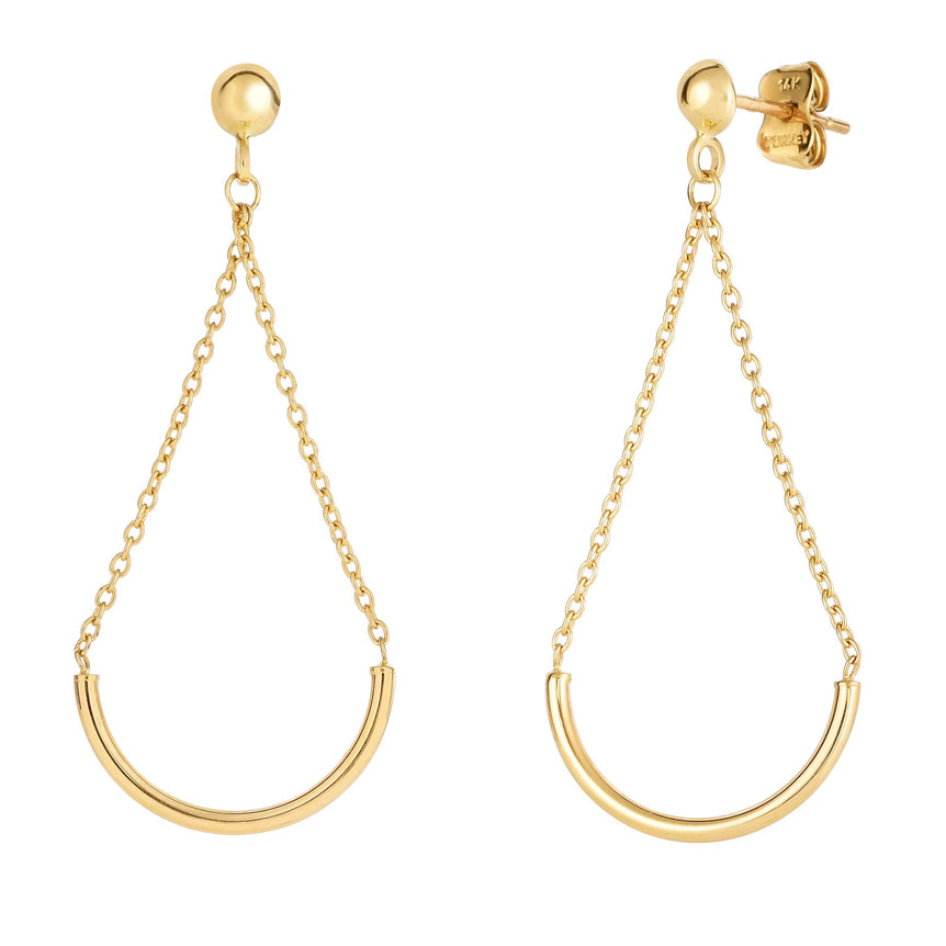 14K Gold Polished Curved Bar Drop Earring-Yellow | Push Back