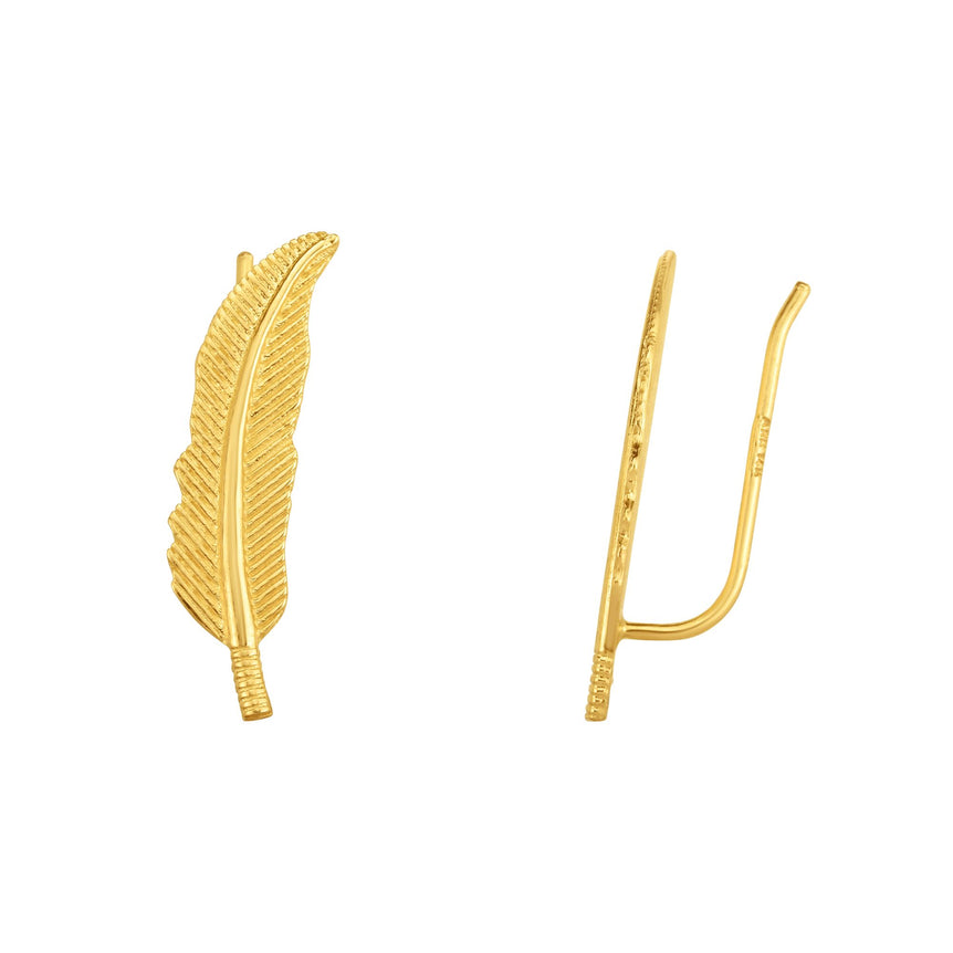14K Gold Feather Ear Climber-Yellow | Ear Climber
