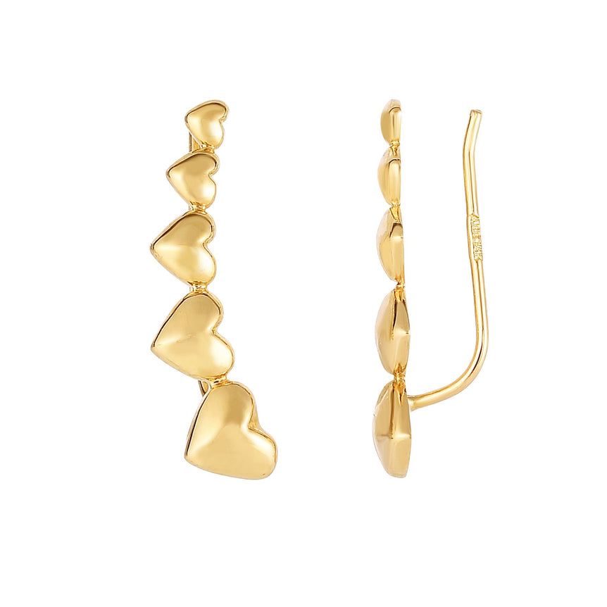 14K Gold Heart Ear Climber-Yellow | Ear Climber