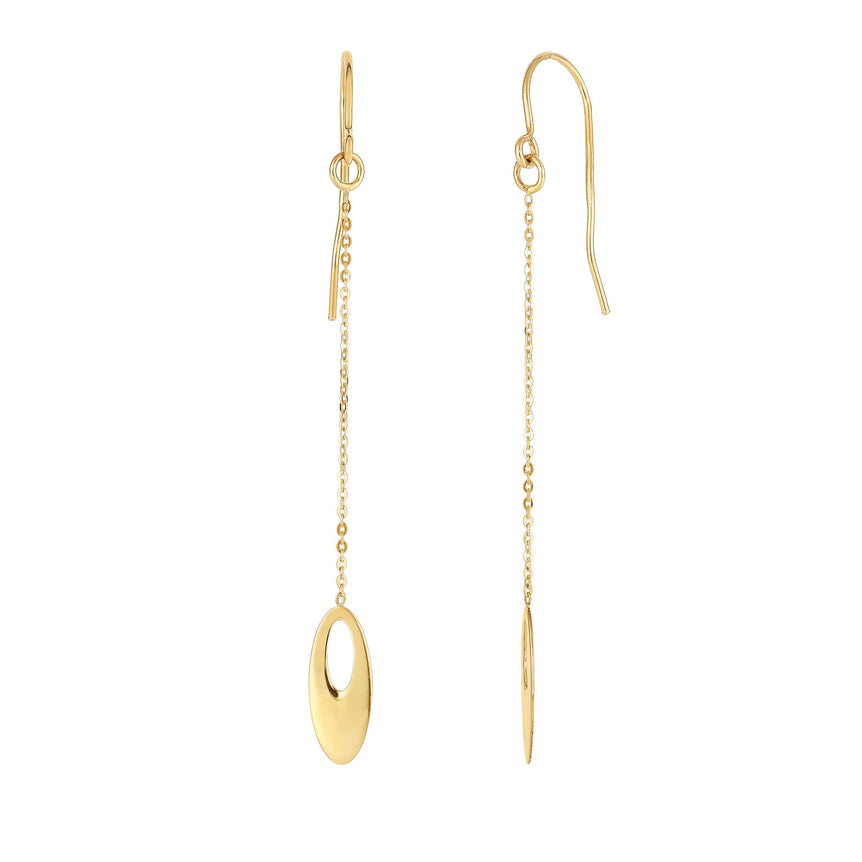 14K Gold Polished Open Oval Drop Earring-Yellow | Euro Wire
