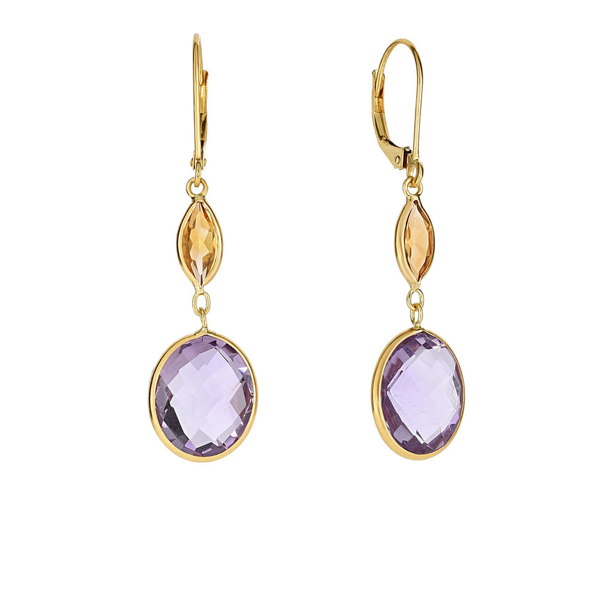 14K Gold Semi-Precious Drop Earrings-Yellow | Lever Back