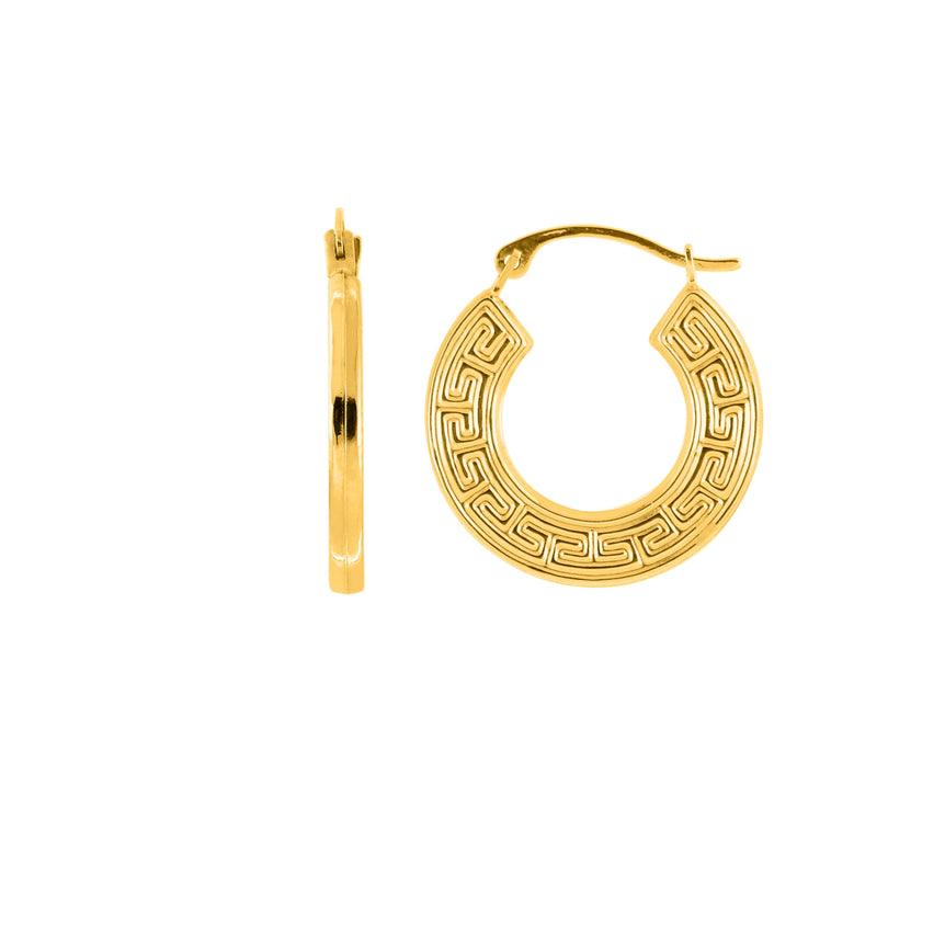 14K Gold Small Greek Key Hoop Earring-Yellow | Hinged
