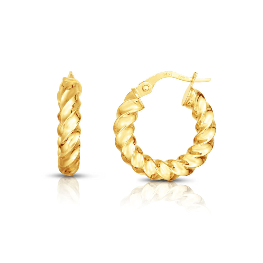 14K Gold Mini Twist Hoop Earring-Yellow | Hinged