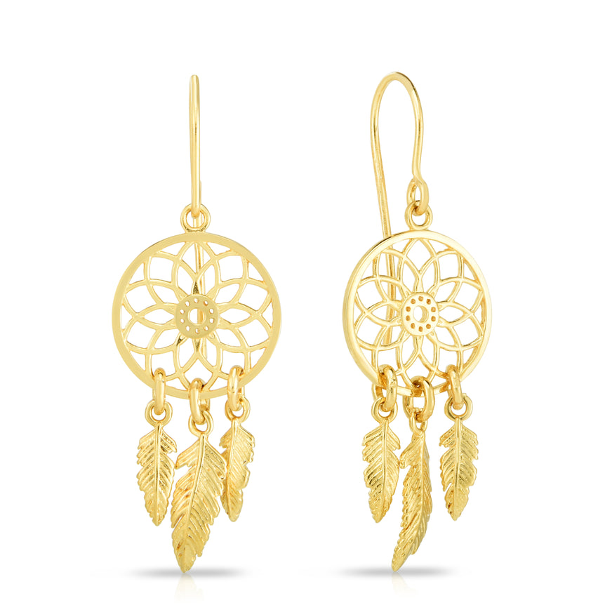 14K Gold Dreamcatcher Earring-Yellow | Euro Wire
