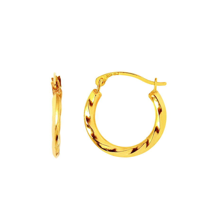 14K Gold Polished Twisted Back to Back Hoop Earring-Yellow | Hinged