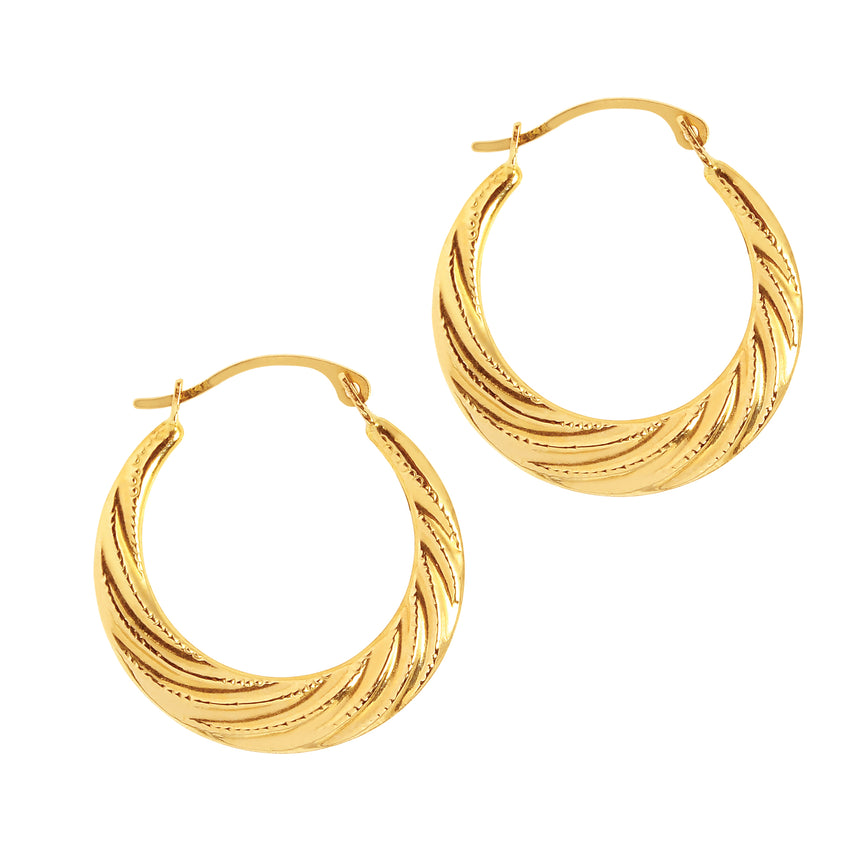 14K Gold Milgrain Detail Twist Back to Back Hoop Earring-Yellow | Hinged