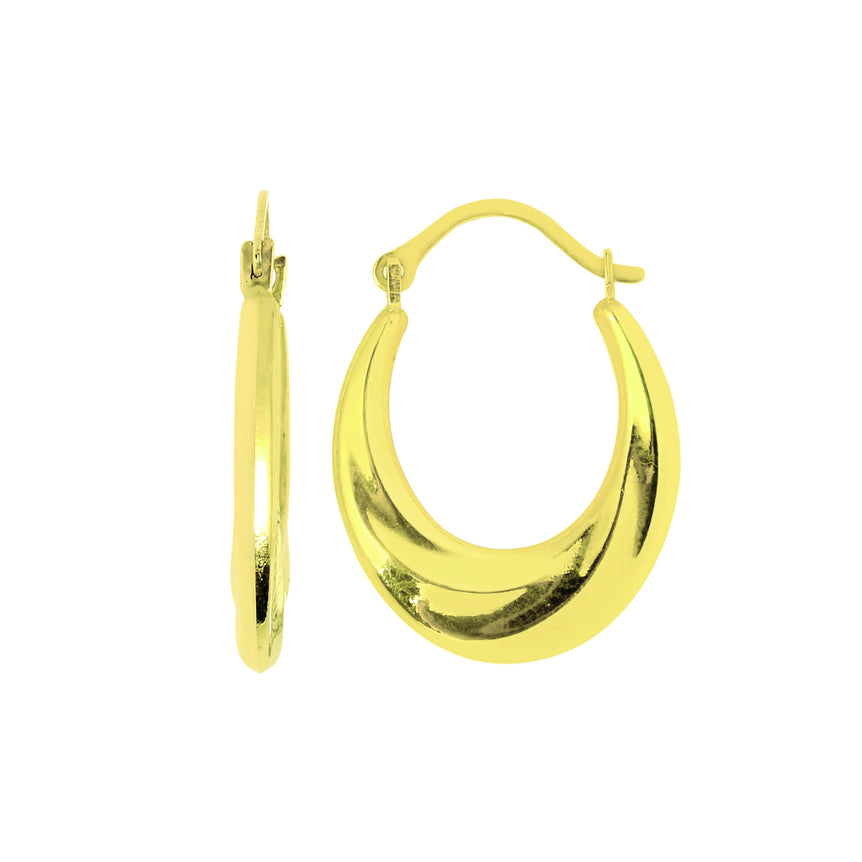 14K Gold Polished Oval Back to Back Hoop Earring-Yellow | Hinged