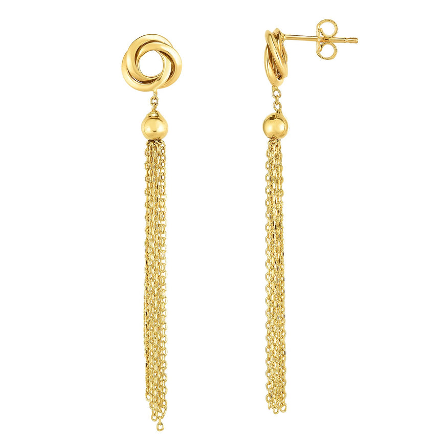14K Gold Multi Chain with Love Knot Linear Drop Earring-Yellow | Push Back