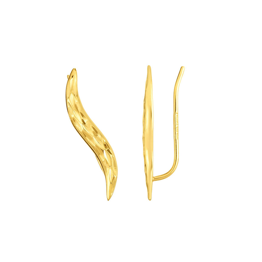14K Gold Diamond Cut Curved Ear Climber-Yellow | Ear Climber