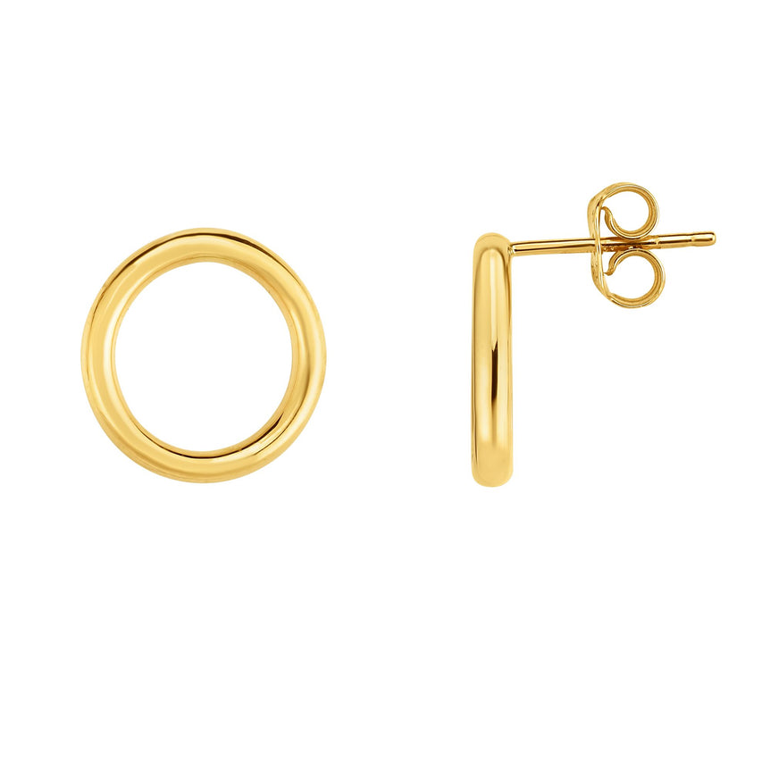 14K Gold Open Circle Stud Earring-Yellow | Push Back