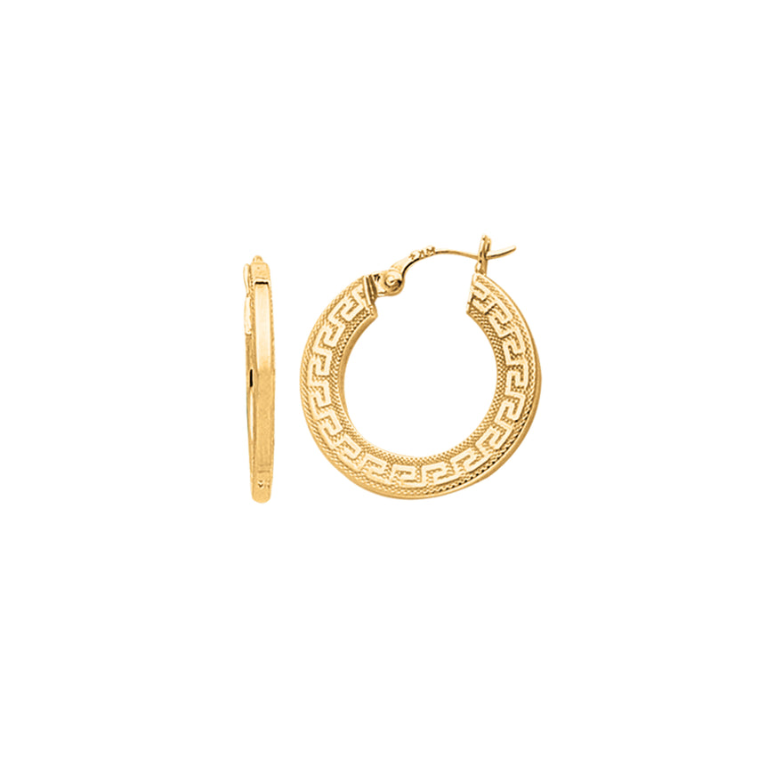 14K Gold Greek Key Hoop Earring-Yellow | Hinged