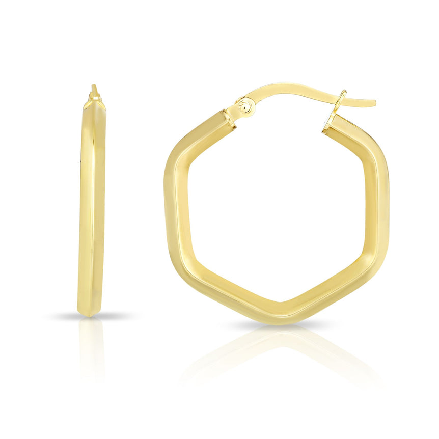 14K Gold Hexagon Hoop Earring-Yellow | Hinged