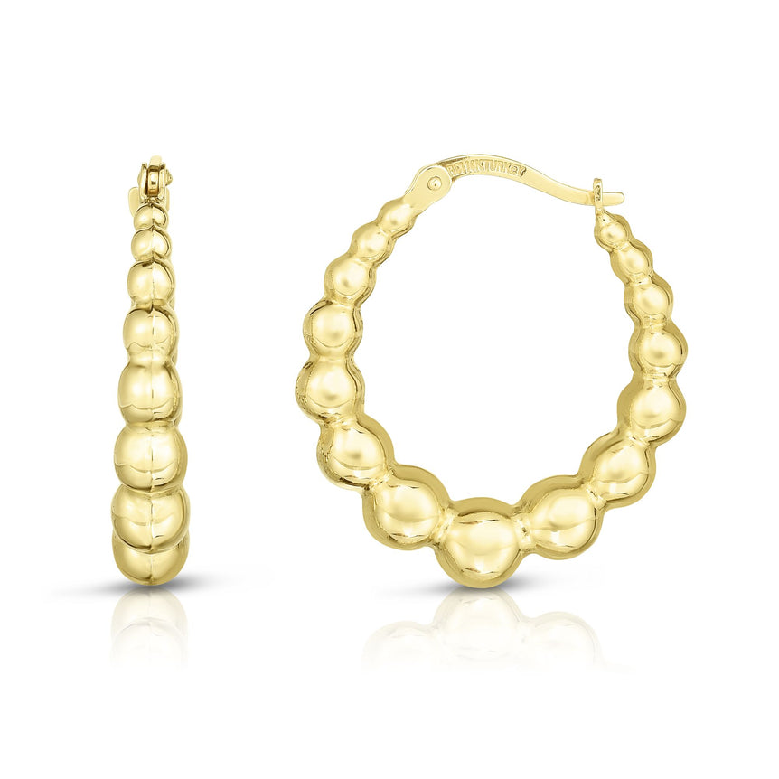 14K Gold Graduated Puffy Bead Hoop Earring-Yellow | Hinged