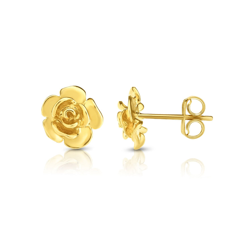 14K Gold Rose Stud Earring-Yellow | Push Back