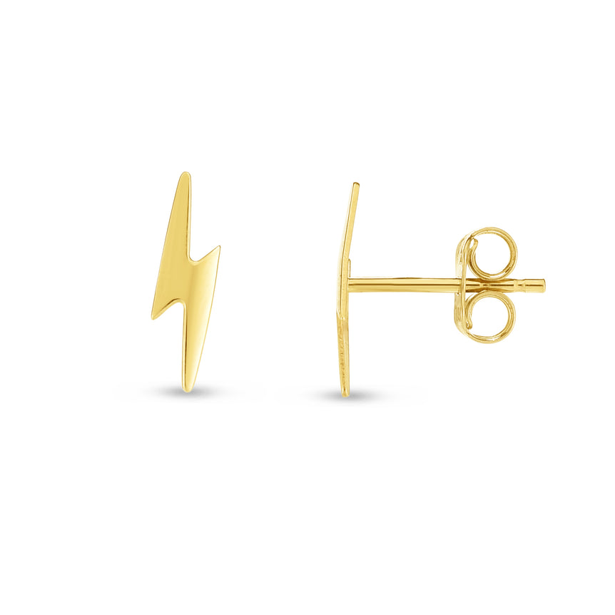 14K Gold Polished Lightening Bolt Stud Earring-Yellow | Push Back