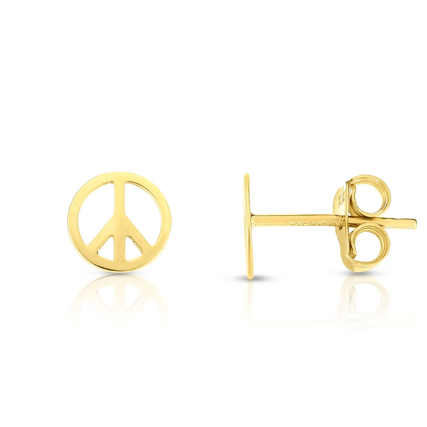 14K Gold Peace Sign Stud Earring-Yellow | Push Back
