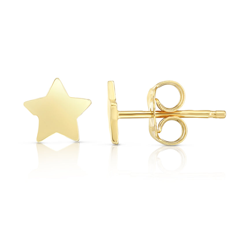 14K Gold Polished Star Stud Earring-Yellow | Push Back