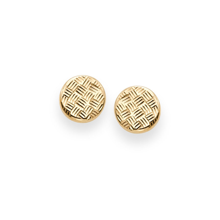 14K Gold Round Diamond Cut Post Earring-Yellow | Push Back